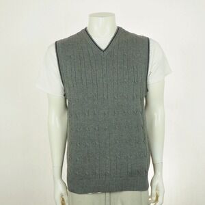 Banana Republic Sweater Vest Mens Medium Gray Cotton Cable-Knit Blend V-Neck